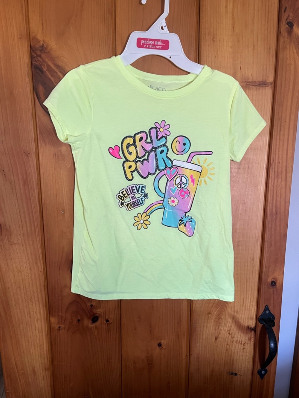 Place Neon Yellow 'GRL PWR' Graphic Tee with Colorful Drink Art